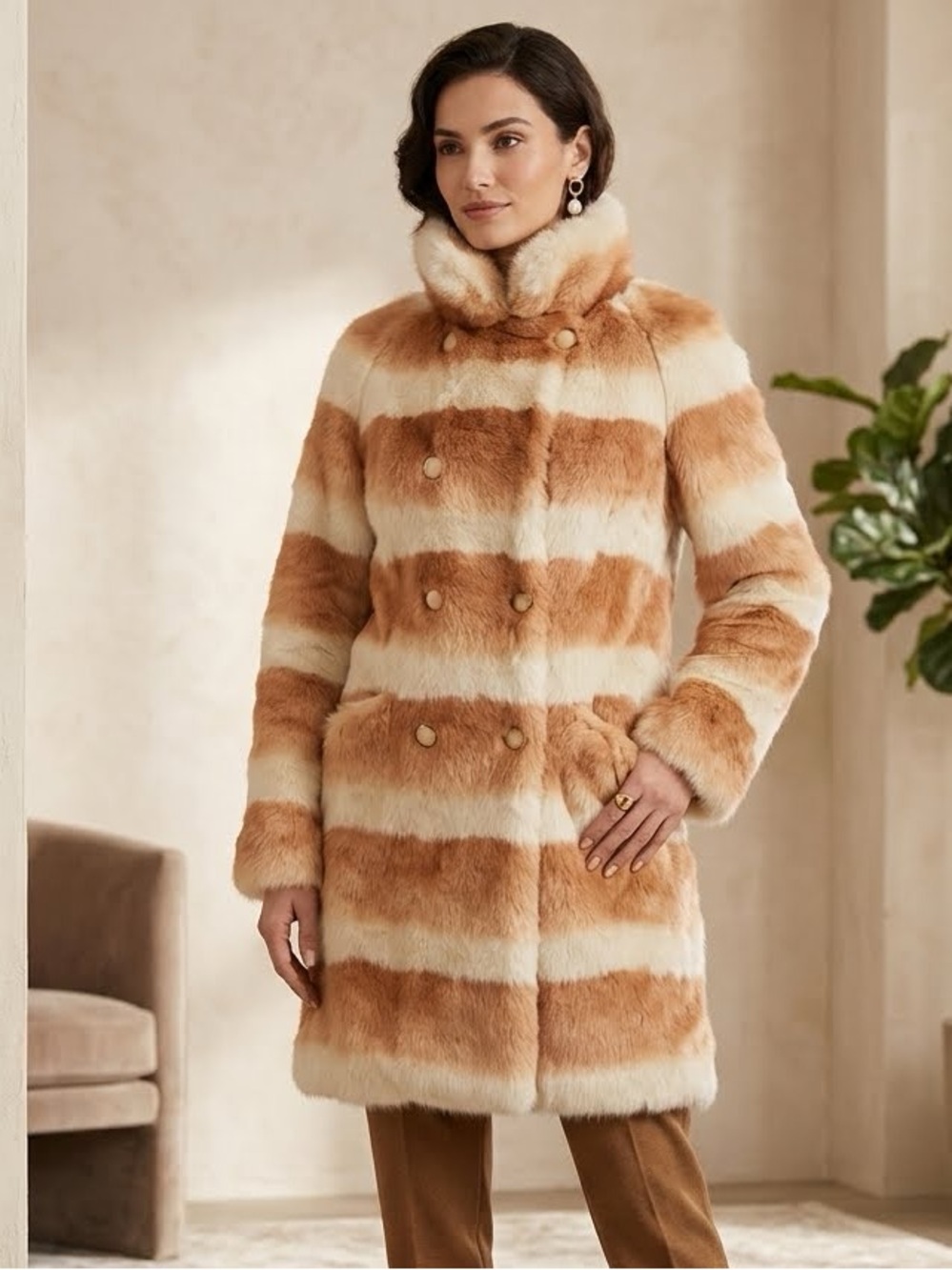 Rare!! Rabbit Coat and Hat! Tan and Cream Genuine Rabbit Fur Coat